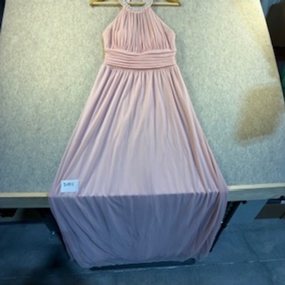 Blush Pink‎ Mesh Halter Maxi Dress Pearl Rhinestone Neckline Formal Gown